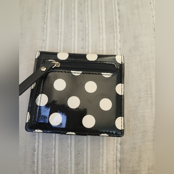 Kate Spade Womens Black White Polka Dot Snaps Pocket Bifold Wallet Sz 4x4” - Picture 2 of 4